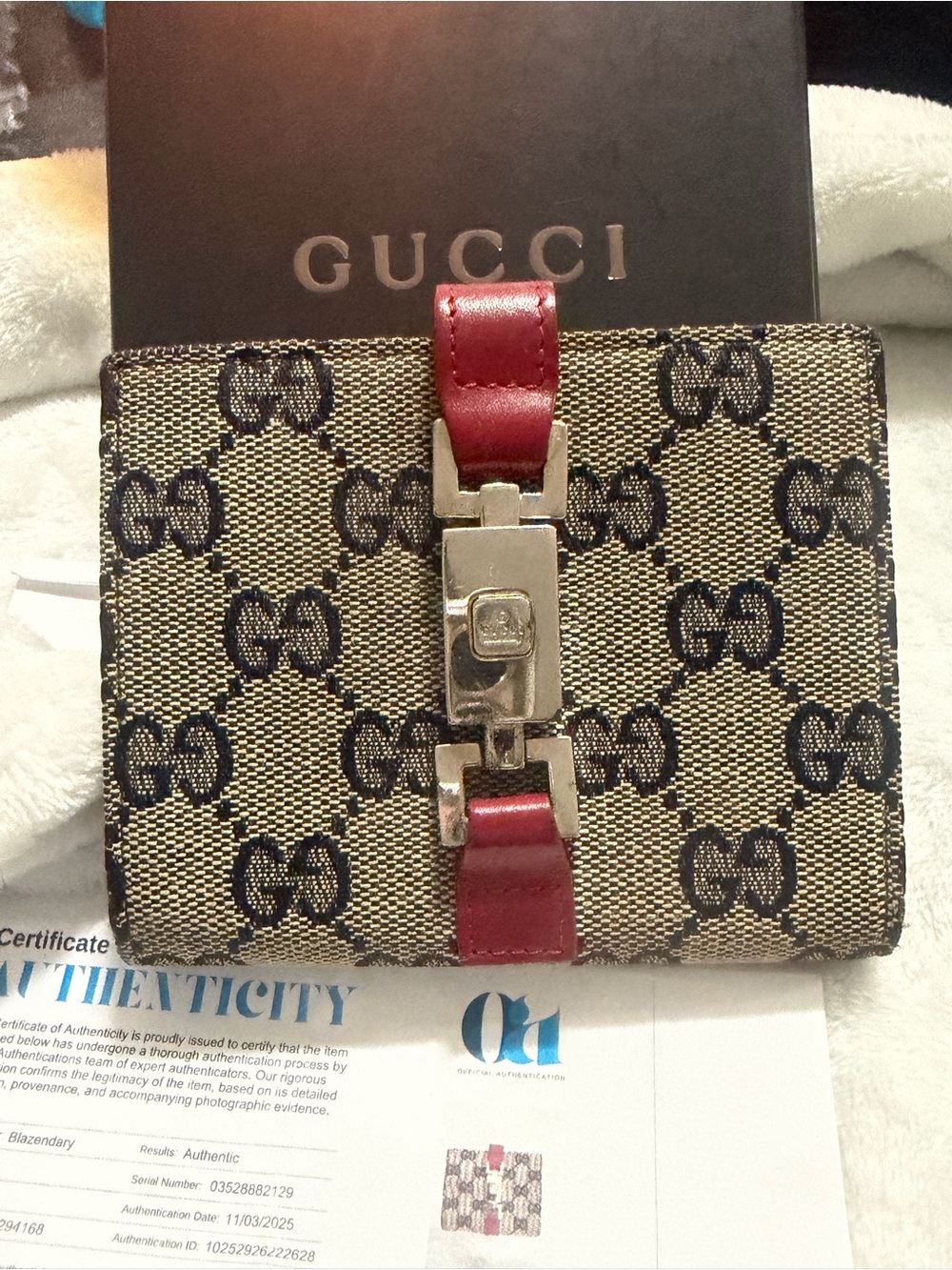 Gucci Beige GG Canvas Wallet with Red Interior